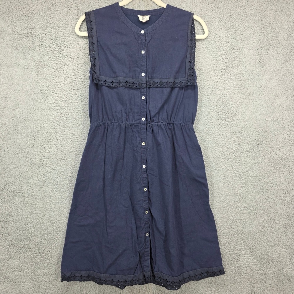 dRA Los Angeles‎ Navy Blue Eyelet Lace Sailor Collar Button Front Dress Small